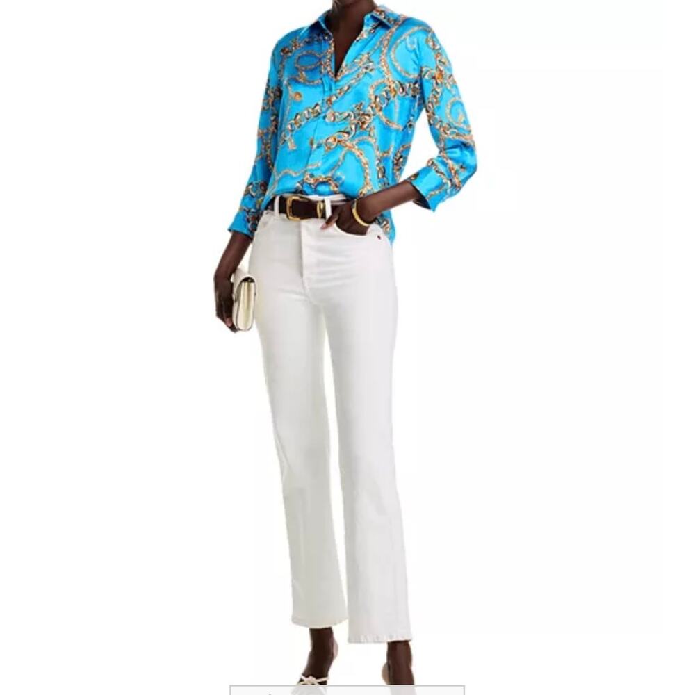 L'agence Dani Chain Print Silk Button-Up Shirt - … - image 3
